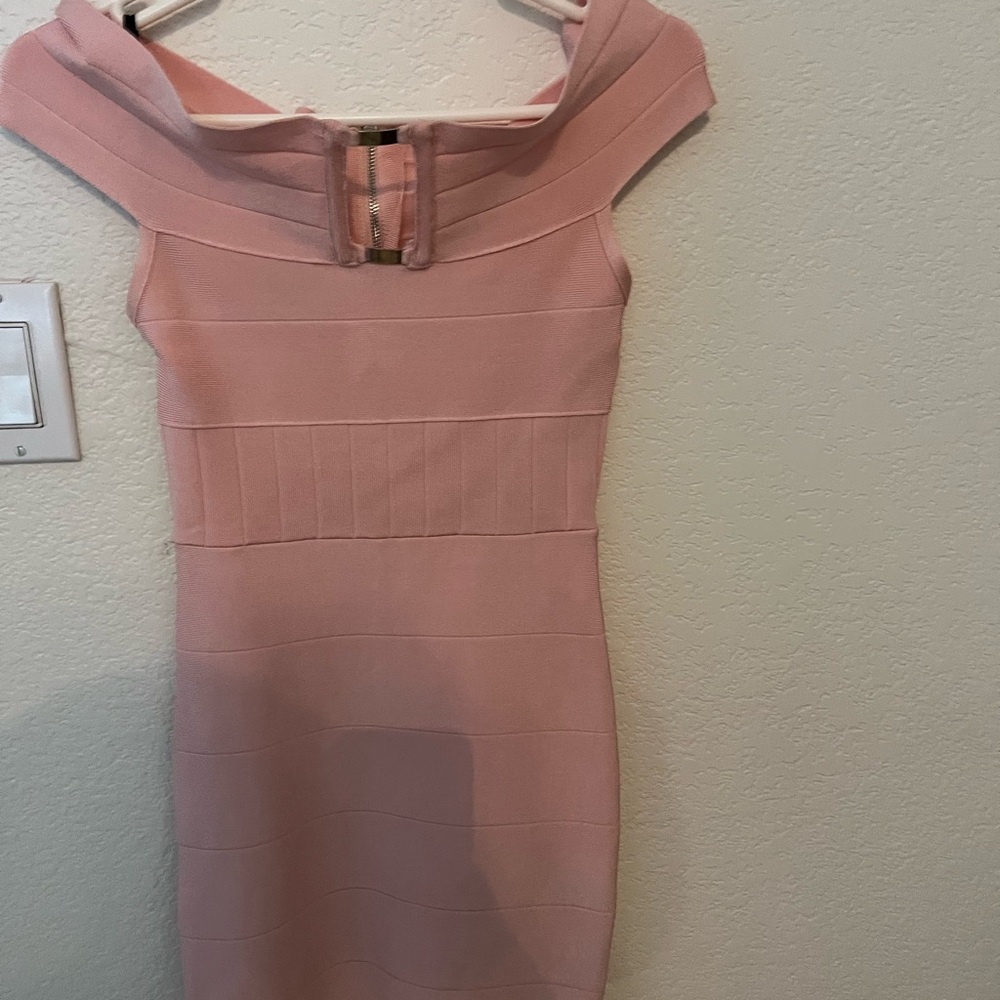 Bebe Pink Off-Shoulder Bodycon Dress